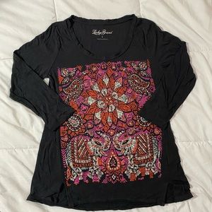 LUCKY Brand Lucky Brand Black Pink Paisley Long Sleeve Stretch Top Size S